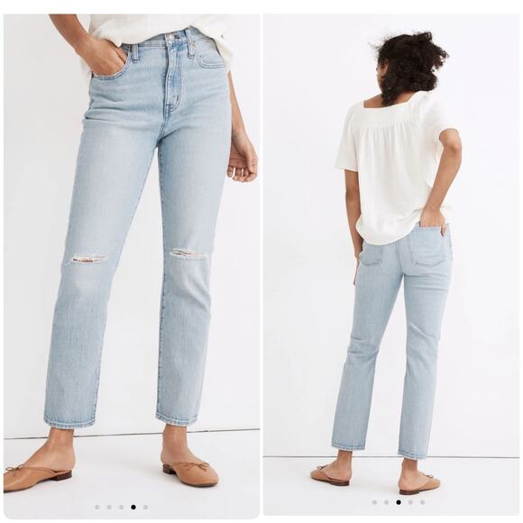 Madewell Denim - Madewell The High-Rise Slim Crop Boyjean in Dumas Wash: Ripped Edition MC556 W29